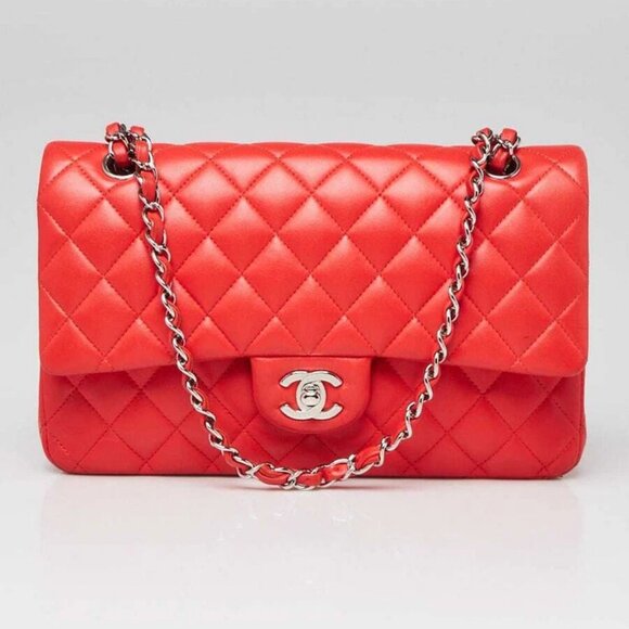 Chanel Red Quilted Lambskin Leather Classic Medium Double Flap Bag - Picture 1 of 12